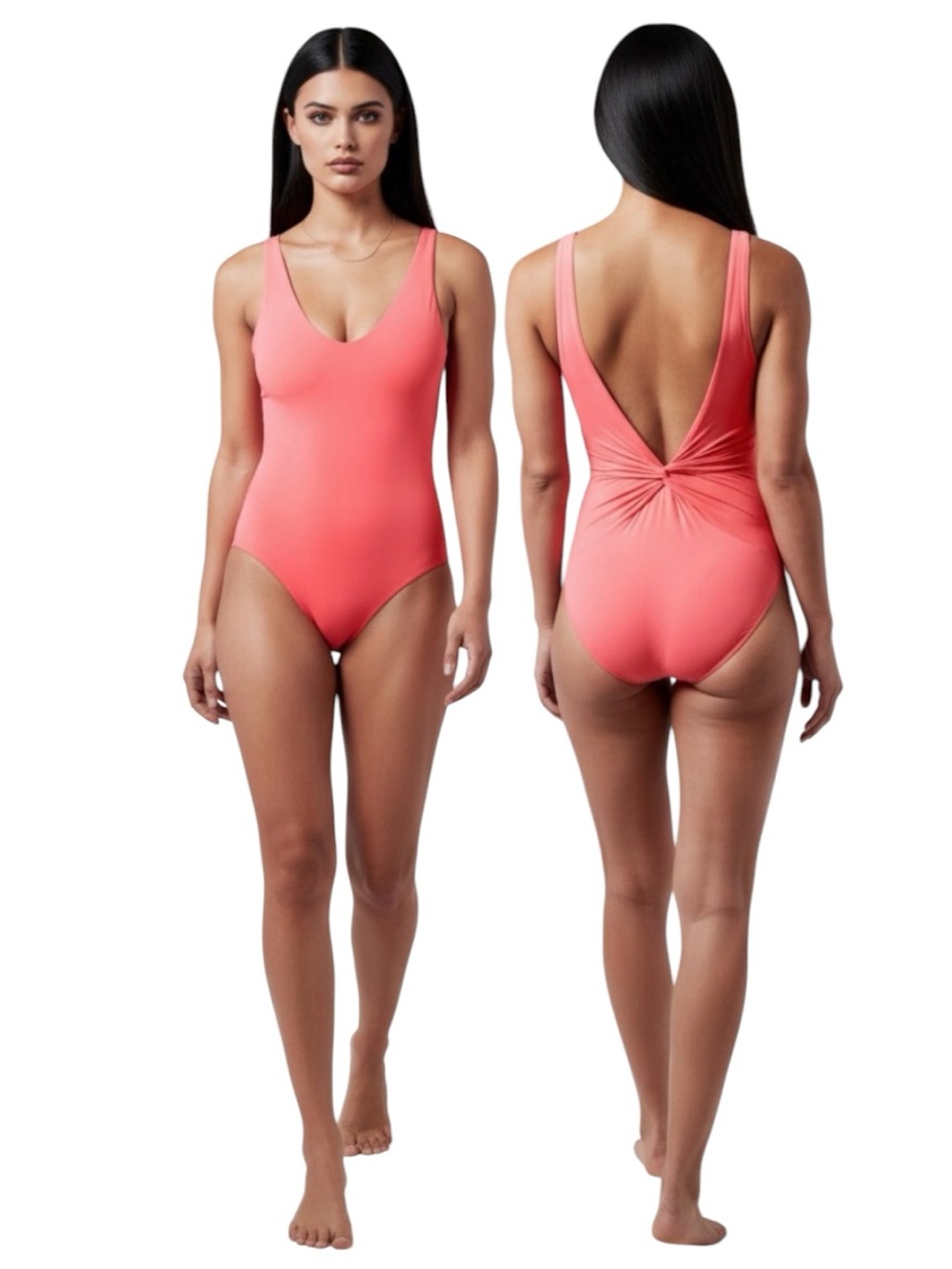 Athleta Coral Hampton One Piece Swimsuit, low back with twisted ruching detail L - Picture 2 of 6